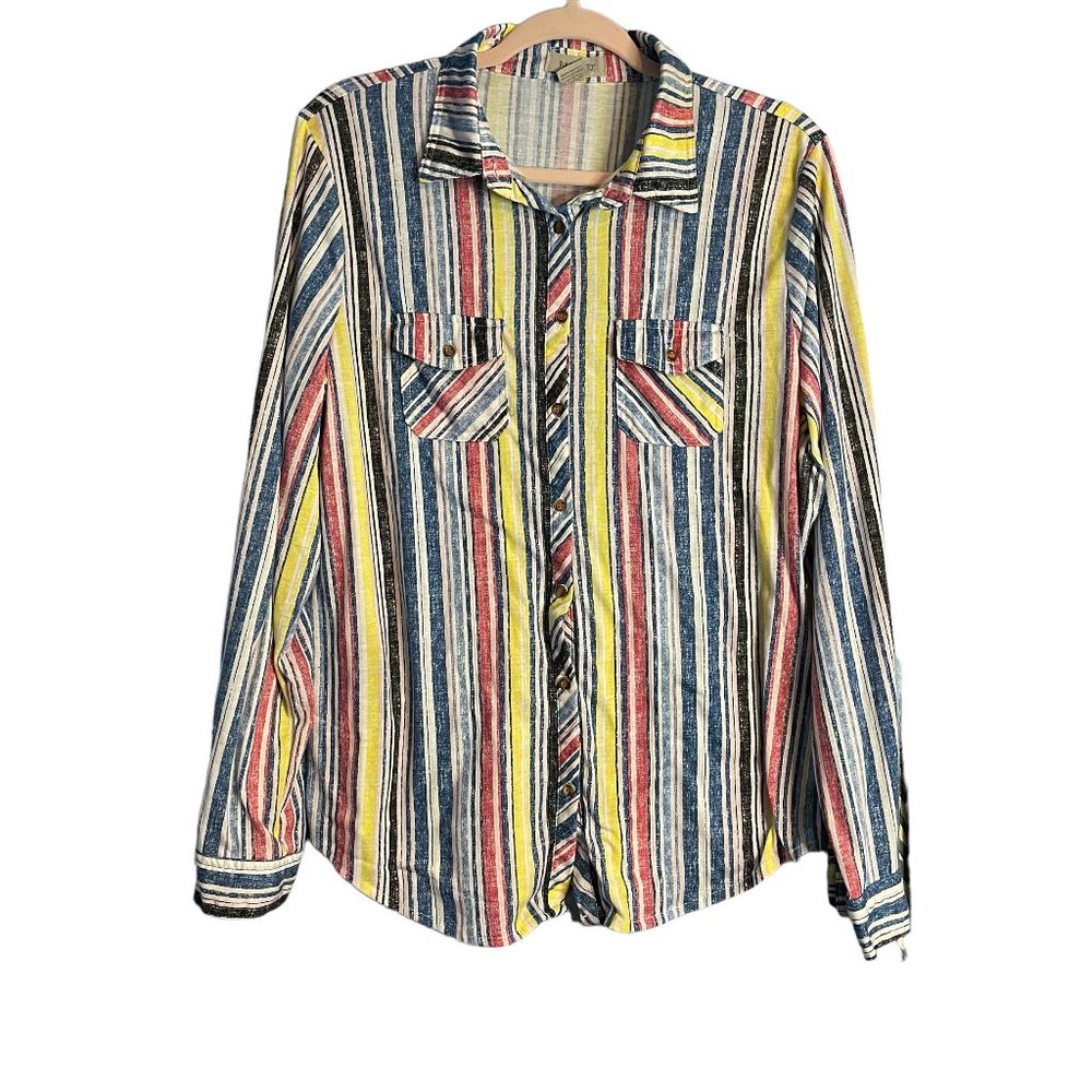 Passport Long Sleeve Vintage Multicolored Striped Button‎ Up Shirt Size XL